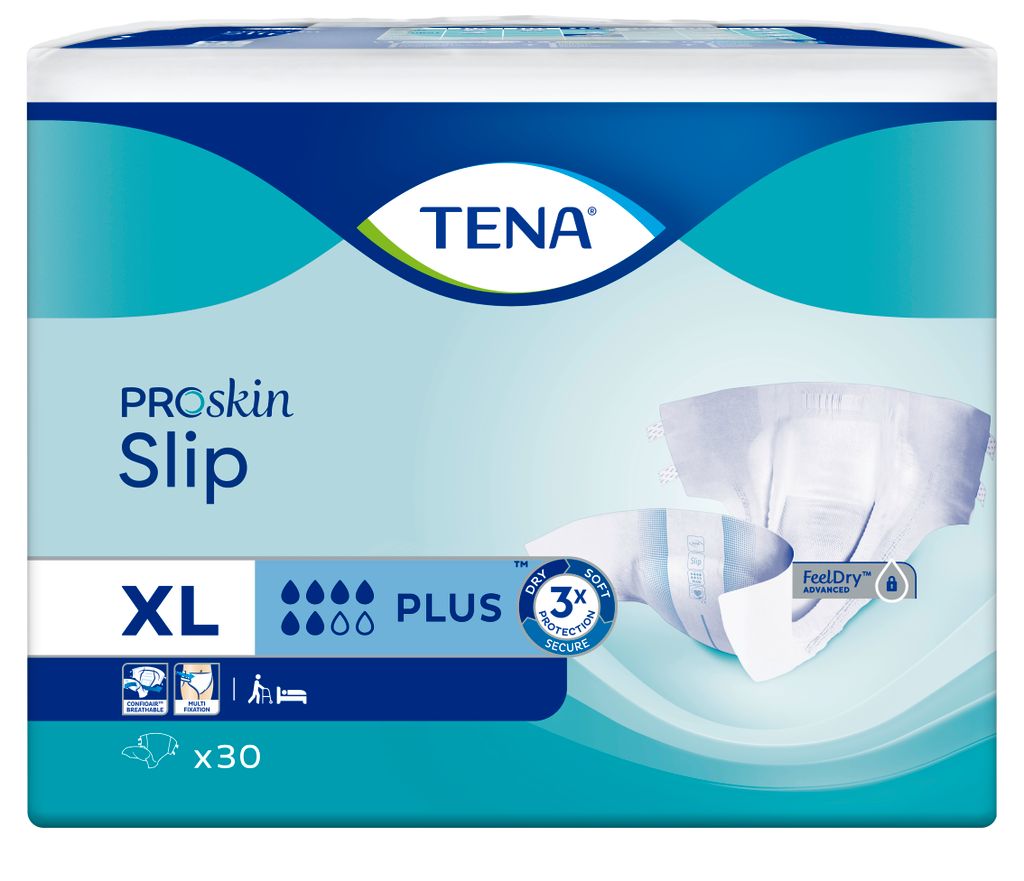 Подгузники для взрослых Tena Slip Plus Дышащие, XL, 120-160 см, Plus (6 капель), 30 шт.