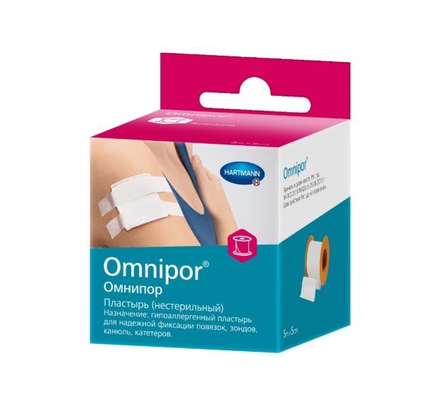 фото упаковки Omnipor Пластырь фиксирующий, 5мх5см, пластырь медицинский, нетканая основа, 1 шт. фото упаковки Omnipor Пластырь фиксирующий