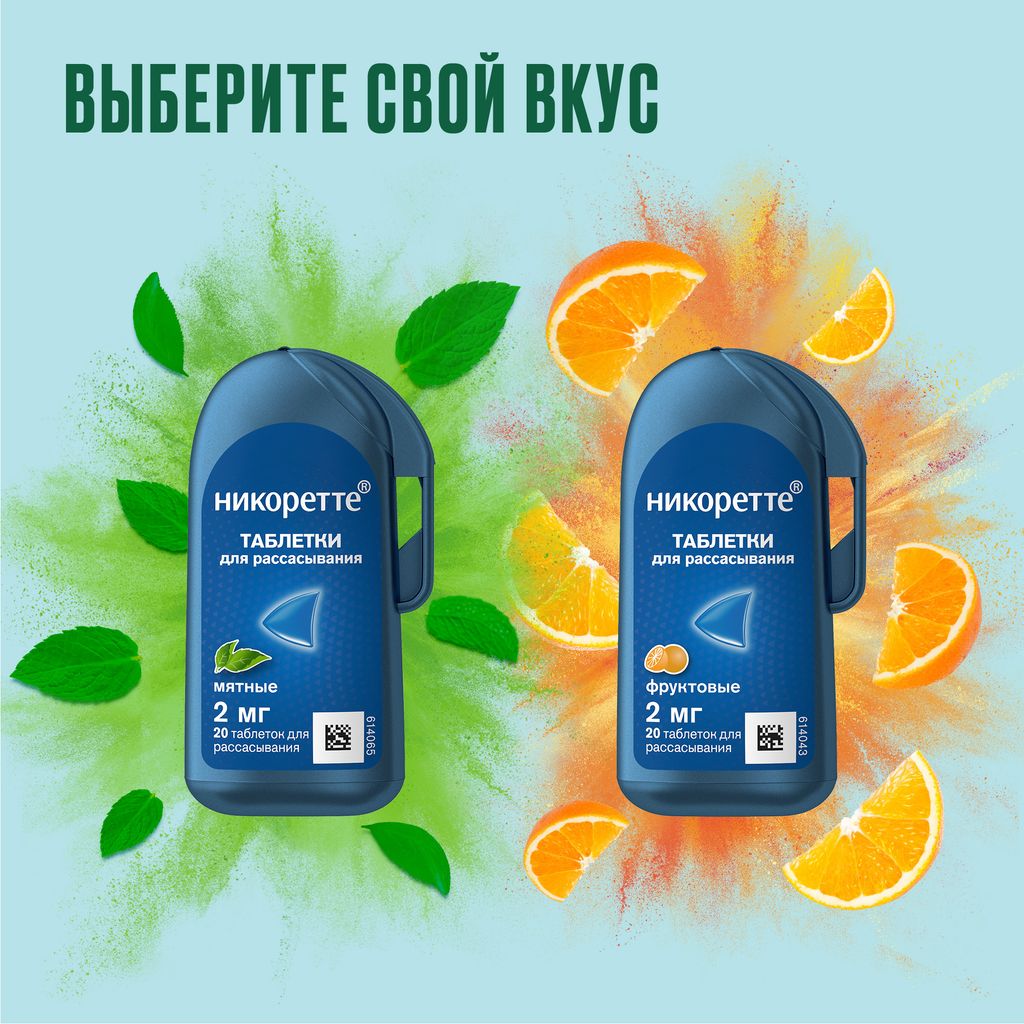 Никоретте, 2 мг, таблетки для рассасывания, мята, 20 шт.