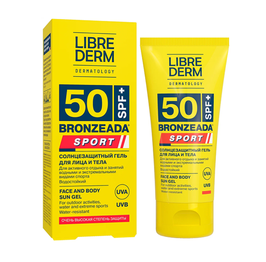 Librederm Bronzeada Sport Гель солнцезащитный SPF50, гель, гель для лица и тела влагостойкий, 150 мл, 1 шт.