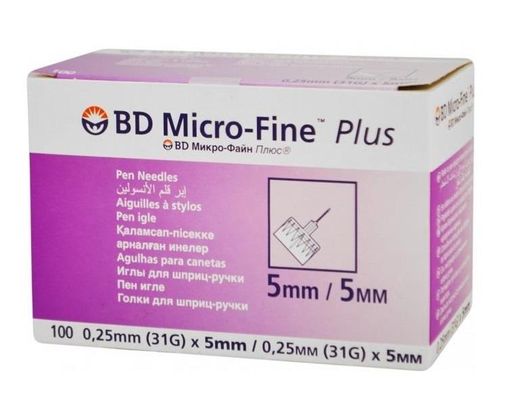 Игла одноразовая к инсулиновому инжектору BD Micro-Fine Plus, 31G(0.25х5)мм, 100 шт.
