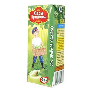 Сады Придонья Сок яблоко зеленое осветленный, для детей с 4 месяцев, без сахара, 0.2 л, 1 шт.