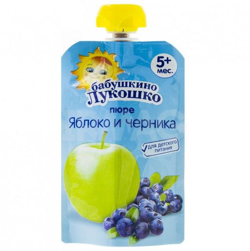 Бабушкино Лукошко Пюре яблоко черника, пюре, 90 г, 1 шт.