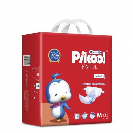 Pikool Classic Подгузники детские, M, 6-11 кг, 72 шт.