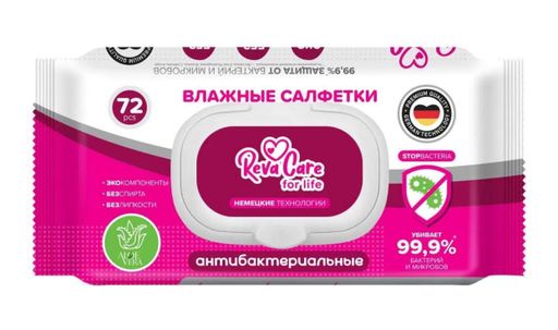 Reva Care Салфетки влажные антибактериальные с экстрактом алоэ, салфетки влажные, 72 шт.