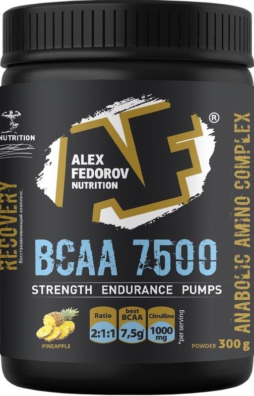 Алекс Федоров BCAA 7500 Комплекс незаменимых аминокислот, порошок, со вкусом ананаса, 300 г, 1 шт.