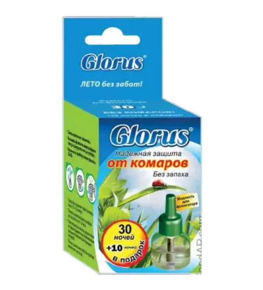 Глорус-Ликвид жидкость от комаров 30+10 ночей, без запаха, 45 мл, 1 шт.