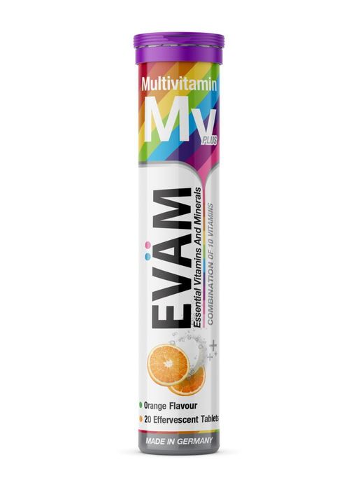 EVAM мультивитамины, таблетки шипучие, апельсин, 20 шт.