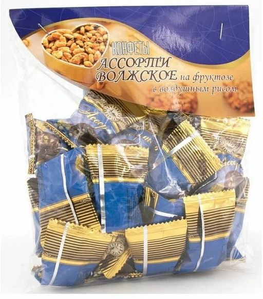 Конфеты Ассорти Волжское на фруктозе, конфеты, с воздушным рисом, 180 г, 1 шт.