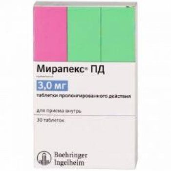 Мирапекс ПД, 3 мг, таблетки пролонгированного действия, 30 шт.